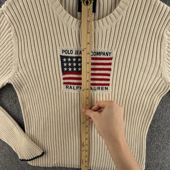 Ralph Lauren Polo Jeans Women Flag Sweater Ribbed Knit Embroidered XL Cotton - Picture 4 of 13